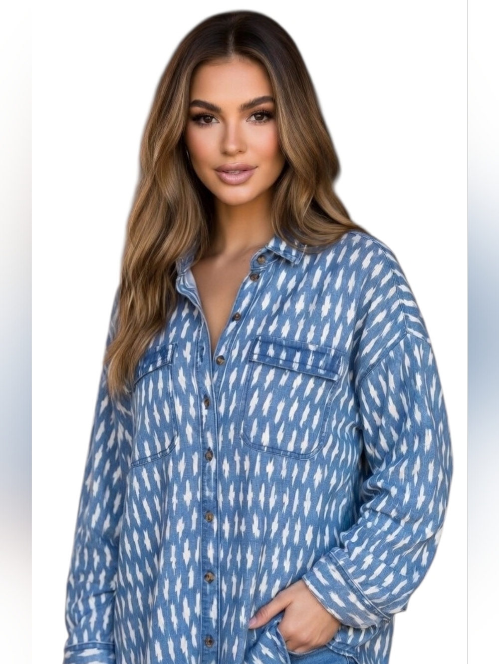 BDG Urban outfitters Blue and White Patterned Casual Shirt ( SIZE: M)